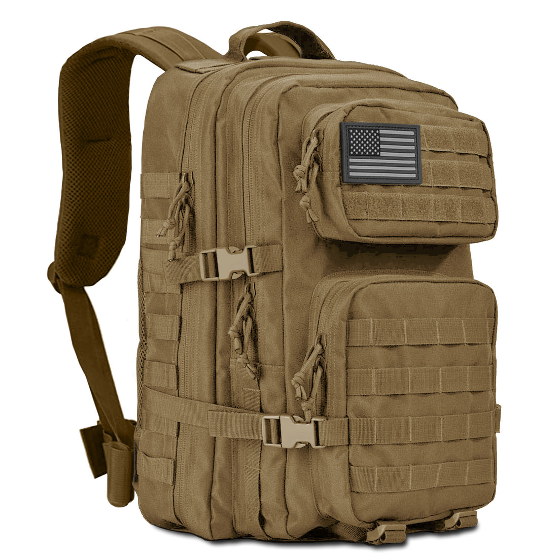 MOLLE military rucksack in Khaki (coyote tan) with multiple pockets and straps – 45L