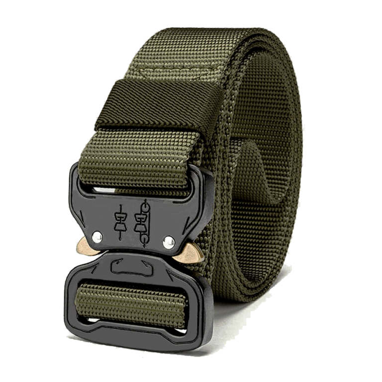 Army green (OD) 1000D nylon belt with sturdy quick-release buckle; rugged EDC/work belt