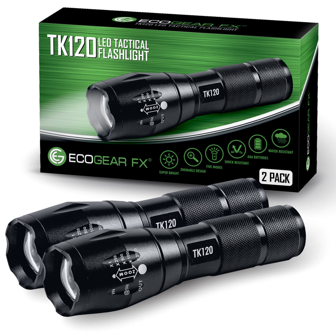TK120 LED Tactical Flashlight – Zoomable, 5 Modes with Strobe & SOS - BSG