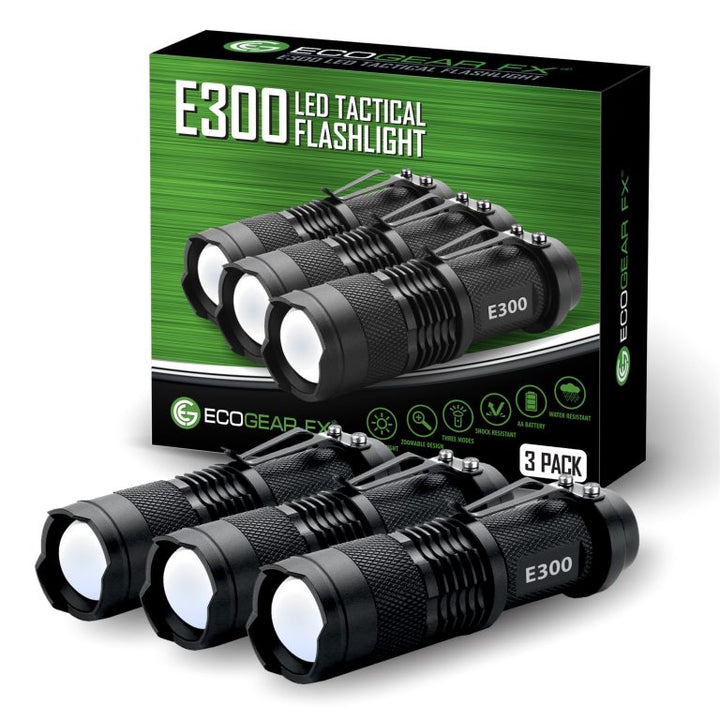 TK120 zoomable LED flashlight with retail box; 5 lighting modes for home, camping and emergency kits