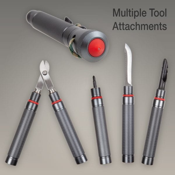 Adjustable shovel head showing three positions for digging, prying and hammering