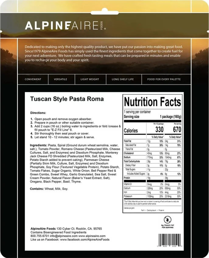 Case of 12 Tuscan Style Pasta Roma camping meals