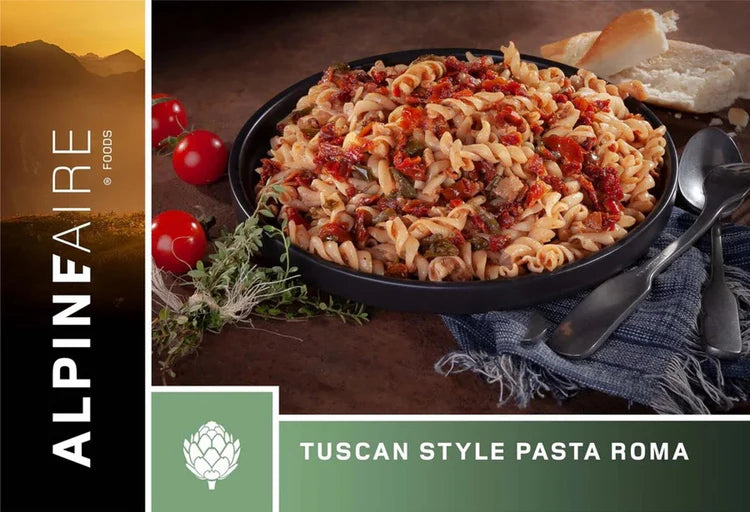 Backpacker enjoying Tuscan Style Pasta Roma on the trail