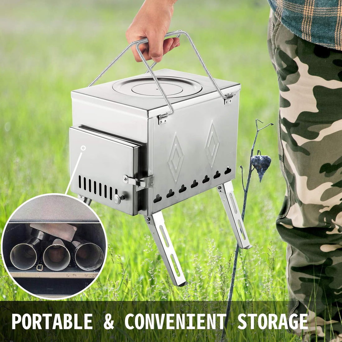 Chimney pipe sections and elbow included with VEVOR camping wood stove