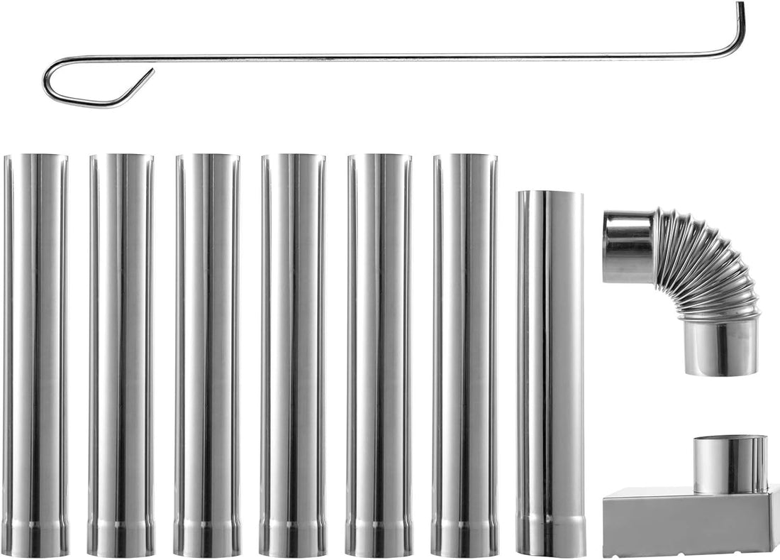 Set of metal pipes and connectors on a white background
