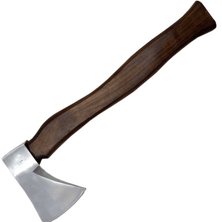 Curved hardwood axe handle with ergonomic grip for camp and bushcraft use